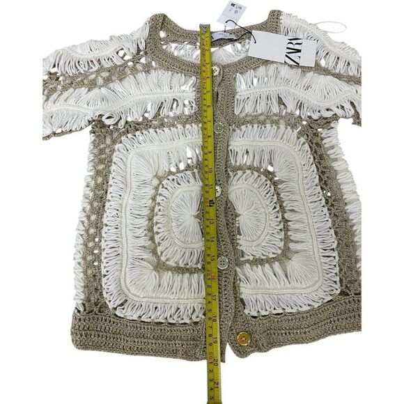Zara Womens Sweater Size M Beige Cardigan Knit Crochet 3/4 Sleeve 1957/025 NWT - Picture 16 of 16